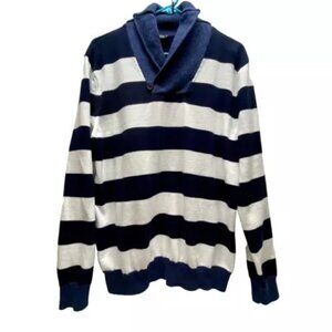 Express Sweater Men's XL Navy White Striped Shawl Neck Cotton Blend Soft Casual